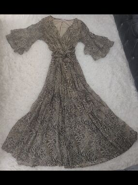 Boho Wrap Maxi Dress in Beige Animal Print - Une Ame
